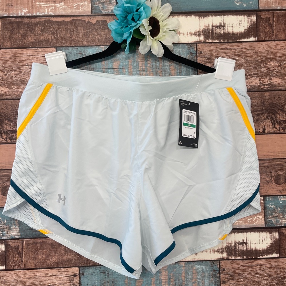 Under Armour Women's Fly-By 2.0 shorts. Light blue. Size large. NWT.
